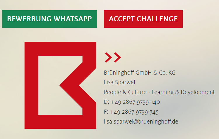 Button, der zur Möglichkeit führt sich per WhatsApp für eine Ausbildungstelle bei der Brüninghoff Group zu bewerben